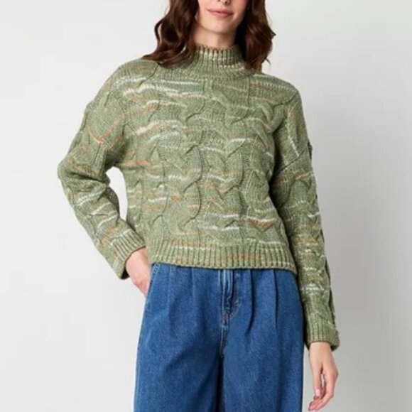 a.n.a Womens Mock Neck Long Slv Cable Knit Pullover Sweater - Green Sz XL 925270 - Picture 1 of 2